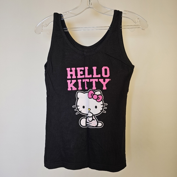 👍Hello Kitty black pink and white cotton knit graphic tank top girls size M US. - Picture 2 of 6